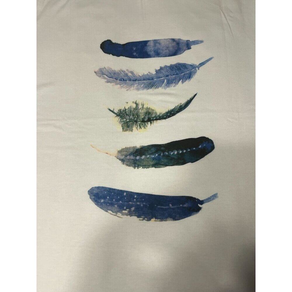Watercolor Feather Graphic Casual T-shirt Women's Size XL Feather Print Short Sl - Picture 6 of 6
